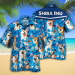 Shiba Inu Dog Lovers Blue Floral Pattern Hawaiian Shirt