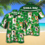 Shiba Inu Dog Lovers Green Floral Pattern Hawaiian Shirt