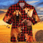 Red Angus Cattle Lovers Red Tartan Pattern Hawaiian Shirt