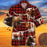 TX Longhorn Cattle Lovers Red Tartan Pattern Hawaiian Shirt