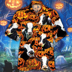 Holstein Friesian Cattle Lovers Halloween Pumpkin Hawaiian Shirt