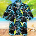 Black Angus Cattle Lovers Jungle Leaves Hawaiian Shirt