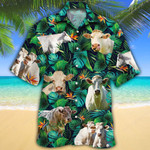 Charolais Cattle Lovers Tropical Leaves Hawaiian Shirt