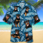 Rottweiler Dog Lovers Blue Feather Hawaiian Shirt