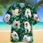 American Eskimo Dog Lovers Tropical Leaves Hawaiian Shirt