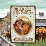 Red Angus Cattle Lovers Old Bull And Sweet Cow Metal Sign