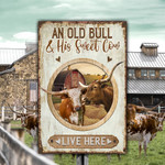 TX Longhorn Cattle Lovers Old Bull And Sweet Cow Metal Sign