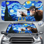 TX Longhorn Lovers Starry Night Funny Car Auto Sunshade 57" x 27.5"