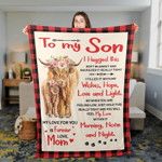 Mom To Son Highland Cattle Lovers Premium Blankets