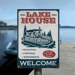 Pontoon Lovers Gift Welcome To The Lake House Metal Sign