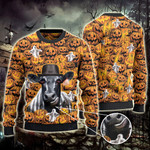 Black Angus Cattle Lovers Halloween Pumpkin Knitted Sweater