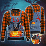 Black Angus Cattle Lovers Halloween Costume Denim Bib Overalls Knitted Sweater