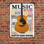 Guitar Lovers Gift Music Keeps My Heart Beating Metal Sign