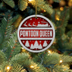 Pontoon Queen Christmas Gift Circle 2 Layered Wooden Ornament