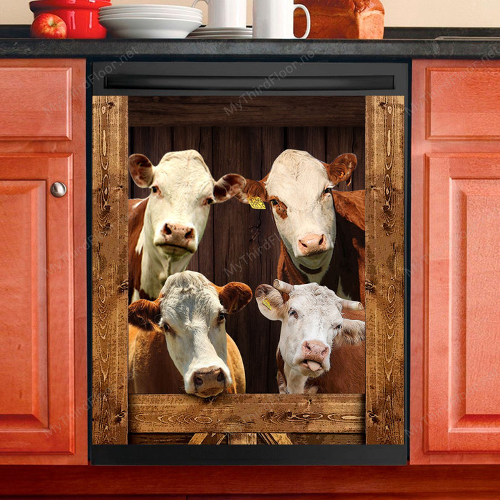 Hereford Cattle Lovers Wooden Art Dishwasher Cover