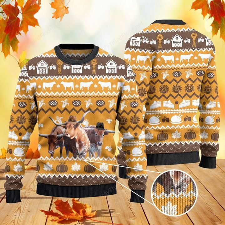 TX Longhorn Cattle Lovers Thanksgiving Gift Knitted Sweater