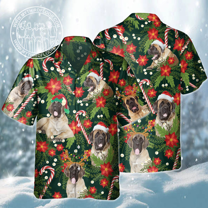 English Mastiff Dog Lovers Christmas Red Flower Hawaiian Shirt