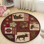 Hunting Bear And Moose Premium Round Rug Floor Mat Carpet, Rug For Living Room, For Bedroom