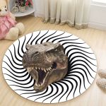 Dinosaur Illusion Premium Round Rug, Floor Mat Carpet, Rug For Living Room, For Bedroom