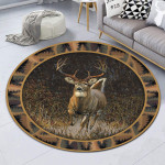 Hunting Deer Premium Round Rug, Floor Mat Carpet, Rug For Living Room, For Bedroom