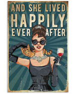 Gift For Cat Lovers Girl Drinking Wine And She Lived Happily Ever After Cats Matte Canvas - Spreadstores