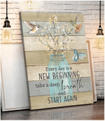 Hummingbird Canvas Wall Art - Breath Flowers And Hummingbirds Every Day Is A New Beginning Canvas Wall Art Decor - Spreadstores