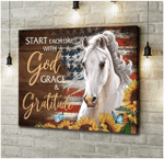 Horse Canvas, Gifts For Horse Lover, Horses Start Each Day With God Grace Gratitude Wall Art Decor Canvas - Spreadstores
