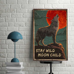Love Wolf Canvas, Vintage Wildlife Canvas, Stay Wild Moon Child Wolf Vintage Canvas, Red Moonlight Vintage Wall Art - Spreadstores