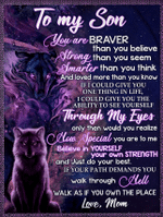 Son Blanket, Gift Ideas For Son, To My Son You Are Braver Than Believe Mom Purple Wolves Fleece Blanket - Spreadstores