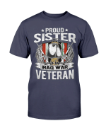 Proud Sister Of An Iraq War Veteran Dog Tag Military Sibling T-Shirt - Spreadstores