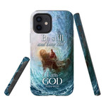 Jesus reaching into the water, Be still and know Psalm 46:10 phone case