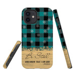 Be still and know that I am God teal black buffalo plaid Christmas phone case