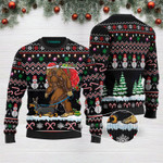 Bigfoot Dachshund Merry Christmas Funny Ugly Christmas Sweater Black Adult For Men & Women