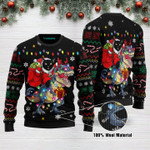 Black Cat Riding Dinosaure T Rex Funny Ugly Christmas Sweater Adult For Men & Women
