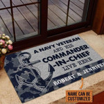 Veteran Welcome Rug, Welcome Mat, Custom Doormat, Personalized Navy Veteran Camo Couple Doormat - Spreadstores