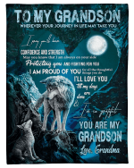 Personalized Wolf Grandson Blanket Wherever Your Journey In Life May Take You Fleece Blanket, Gift Ideas For Grandson - Spreadstores
