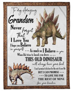 Personalized To My Grandson Dinosaur Fleece Blanket From Grandma This Old Dinosaur Will Always Have Your Back Fleece Blanket - Spreadstores