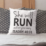 Isaiah 40:31 She will run and not grow weary Bible verse pillow - Christian pillow, Jesus pillow, Bible Pillow - Spreadstore