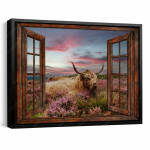 Gossvibe Faux Window Canvas Cute Highland Cow Wall Art For Farmhouse Decor - Farmhouse
