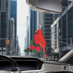 Red Cardinal Bird And Holly Berries On A Dark Background 1 Car Hanging Ornament