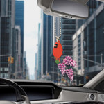 Funny Red Cardinal Bird With Lilac Car Hanging Ornament