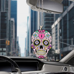 Sugar Skull Mexican With Heart And Floral Car Hanging Ornament