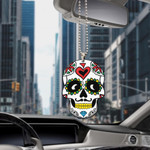 Funny Sugar Skull Mexican On Purple Background Car Hanging Ornament