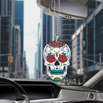 Colorful Sugar Skull Mexican On Dark Mint Background 3 Car Hanging Ornament