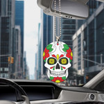 Colorful Mexican Sugar Skull With Floral Ornament Car Hanging Ornament