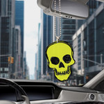 Yellow Human Skull On Gray And Black Background Car Hanging Ornament