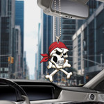 Pirate Human Skull With Crossbones In Red Bandana Car Hanging Ornament