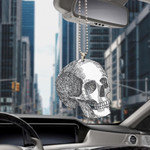 Human Skull With Pineapple And Tropical Leaves Car Hanging Ornament