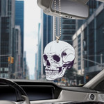 Human Skull With Flower On Pink Background Car Hanging Ornament