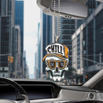 Human Skull Wearing Hat And Glasses With Tropical Leaves Car Hanging Ornament